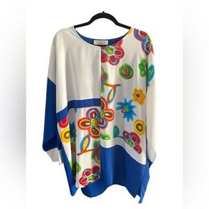 Vintage Cervelle Retro Relaxed Fit Colorblock Floral Women's Top- 1X